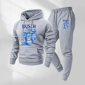 Men's Vintage Drink-Themed Hoodie And Sweatpants Set Classic Western Style, Comfortable Men's Sportswear, A Must-Have For Beer Lovers, Perfect For Casual Everyday Wear 03