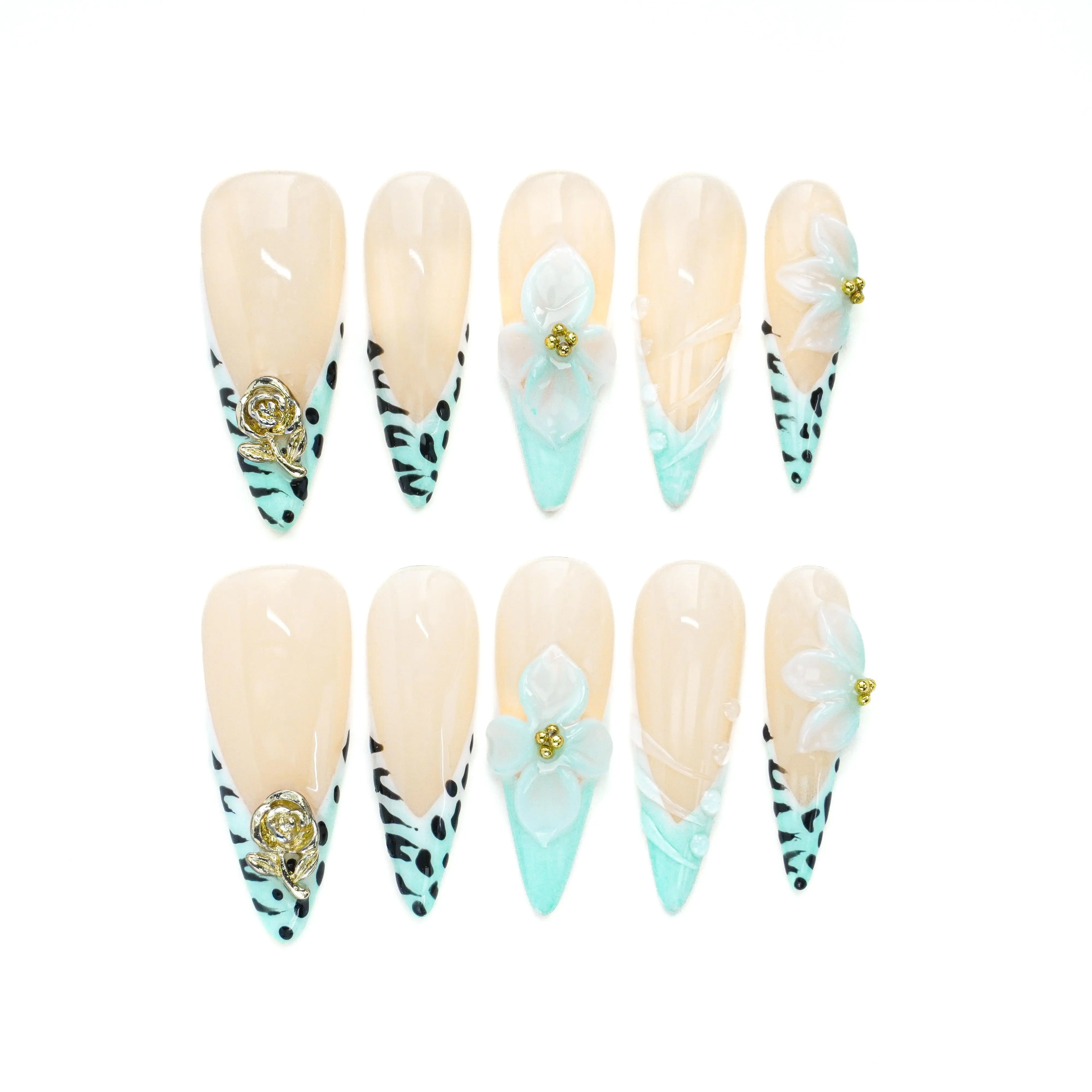 10PCS 3D Oval Collections  Reusable Handmade Press-On Nails – Acrylic REUSABLE 3D Gel Summer 2025/Prom