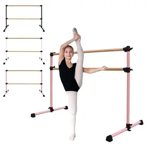 6 ft Portable Freestanding Double Ballet Barre, Wood | Adjustable Height, Home or Gym Exercise Equipment for Kids & Adults | Dance, Fitness, Pilates