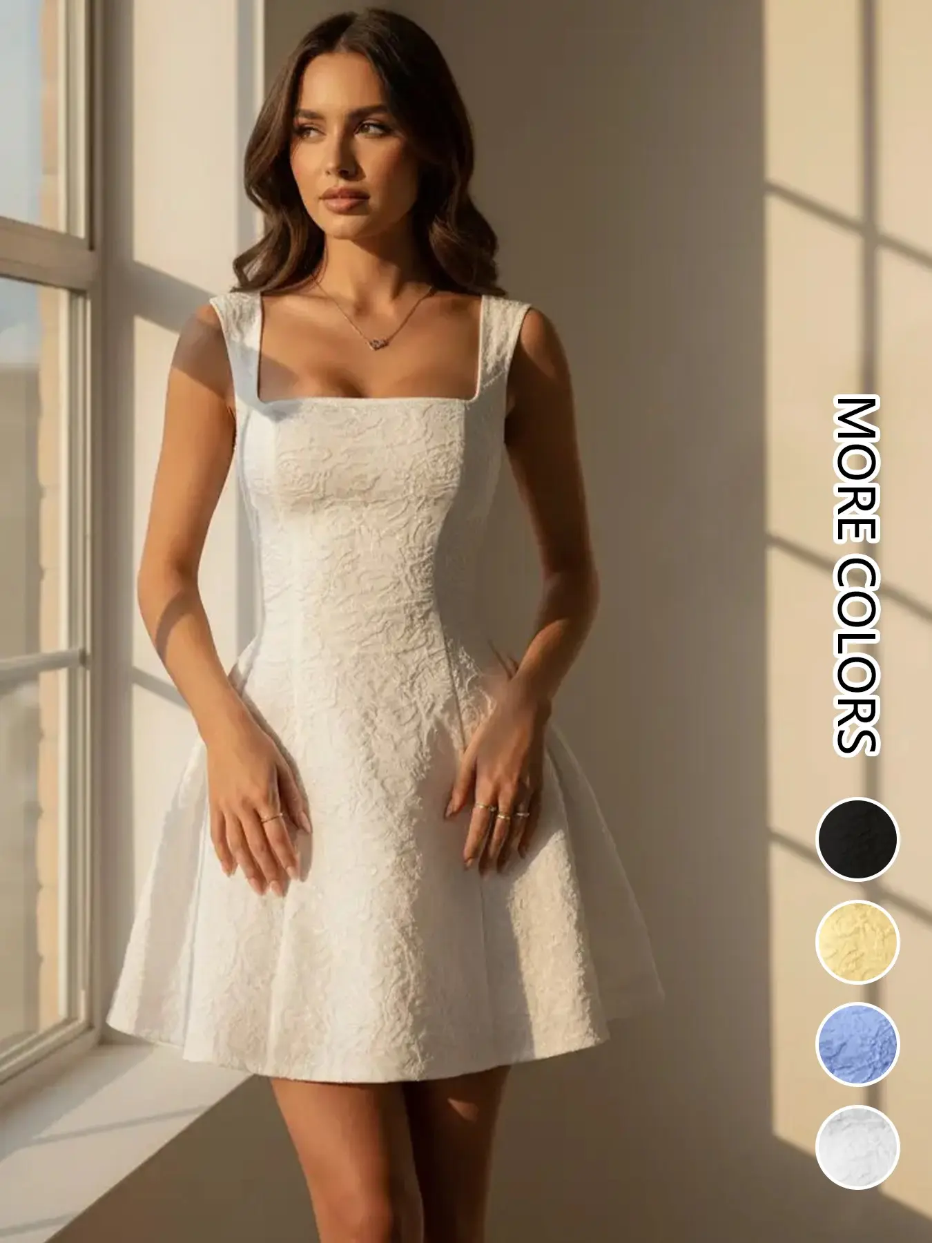 Aodebiao Summer Sleeveless Square Neck A-Line Short Dress, Elegant Formal Party Dress, Sexy Slim Fit Fashion Chic Minimalist Backless Dress, Casual Graduation Gown, Elegance