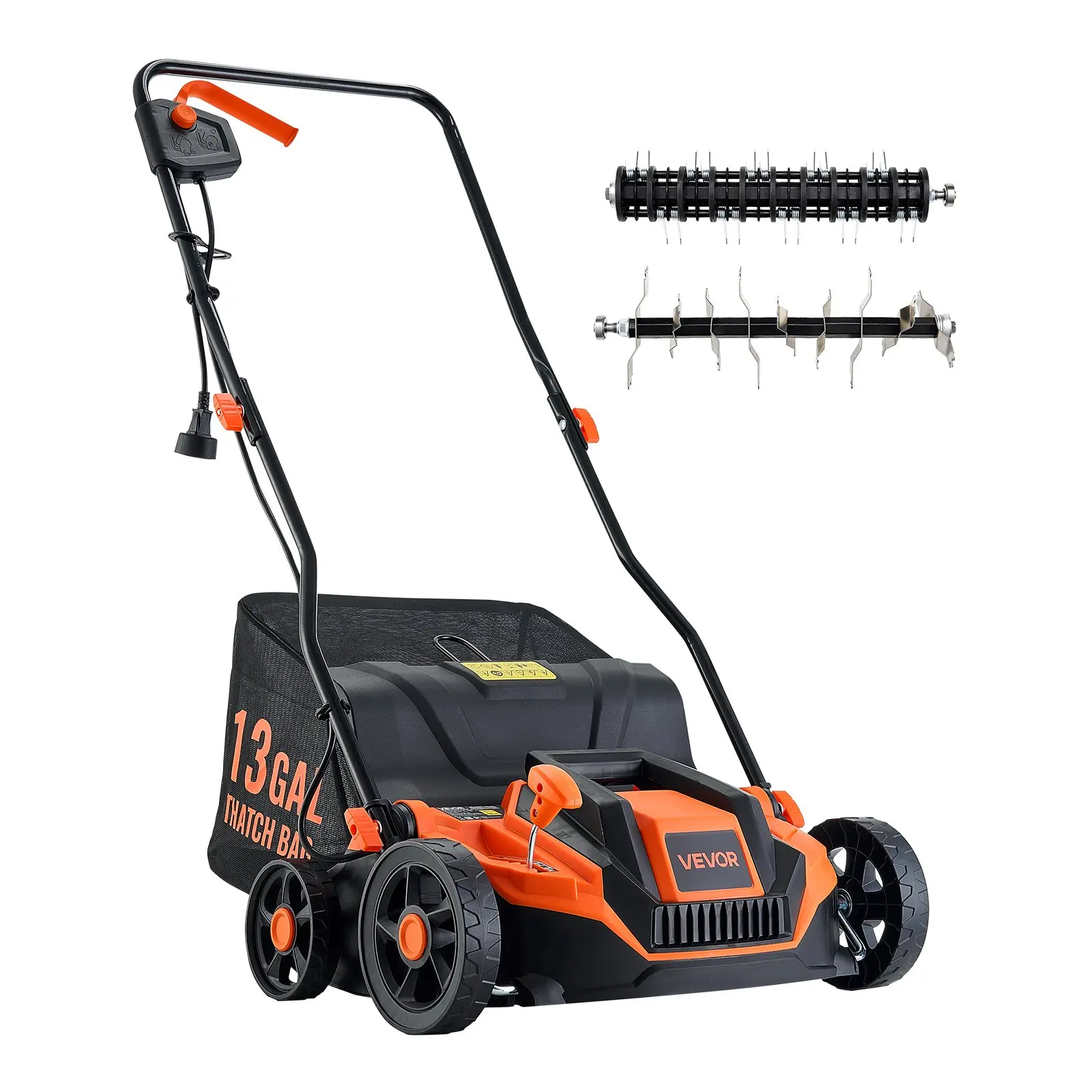 【DealsForYouDays】VEVOR 2-in-1 Electric Dethatcher and Scarifier, 13-Inch 13 Amp, Corded Lawn Dethatcher with 13-Gallon Thatch Collection Bag, 5-Position Depth Adjustment, Walk Behind Machine for Garden Yard Grass
