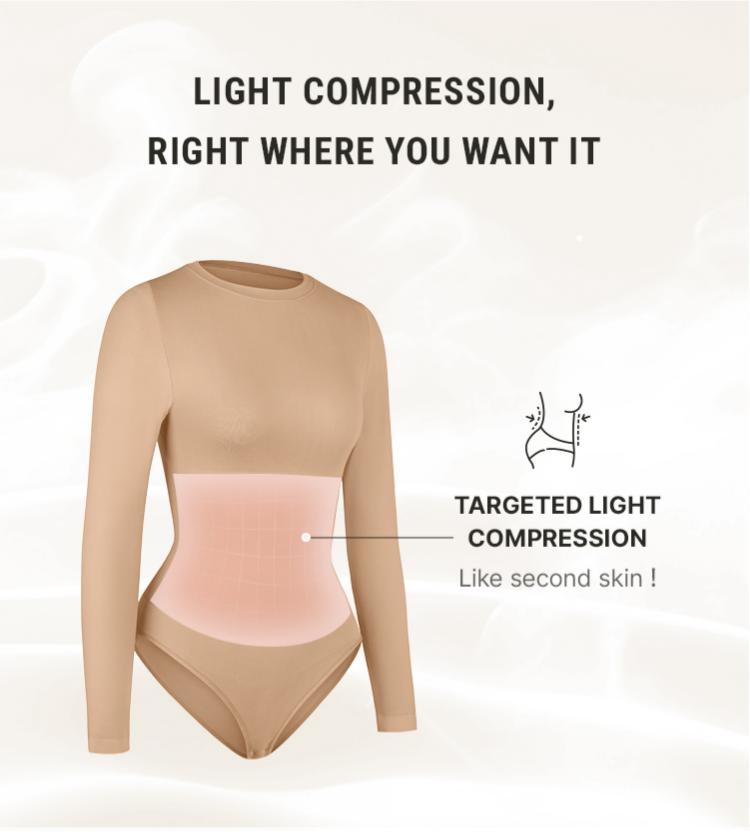 FeelinGirl #Live Round Neck Seamless Long Sleeve Compression Shapewear Bodysuit