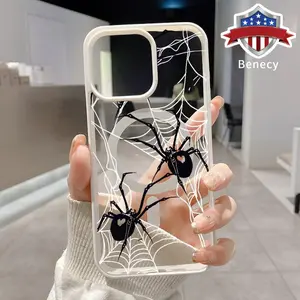 three spiders Pattern Magnetic Phone Case Supports Wireless Charging for iPhone 15 16 14 Pro Max 13 12 11 XR XS E Plus Shockproof Non Slip Protection Silicone Transparent Acrylic Cover Cellphone Protective