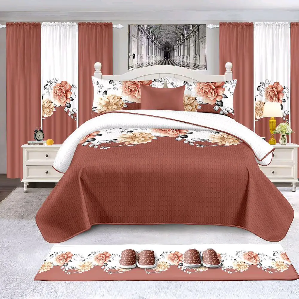 15-Piece King-Size Priscilla Floral Print Bedding Set, Soft Rustic Brown Comforter, Matching Curtains for No-Extra-Effort Cohesive Look & Cozy Bedroom Decor