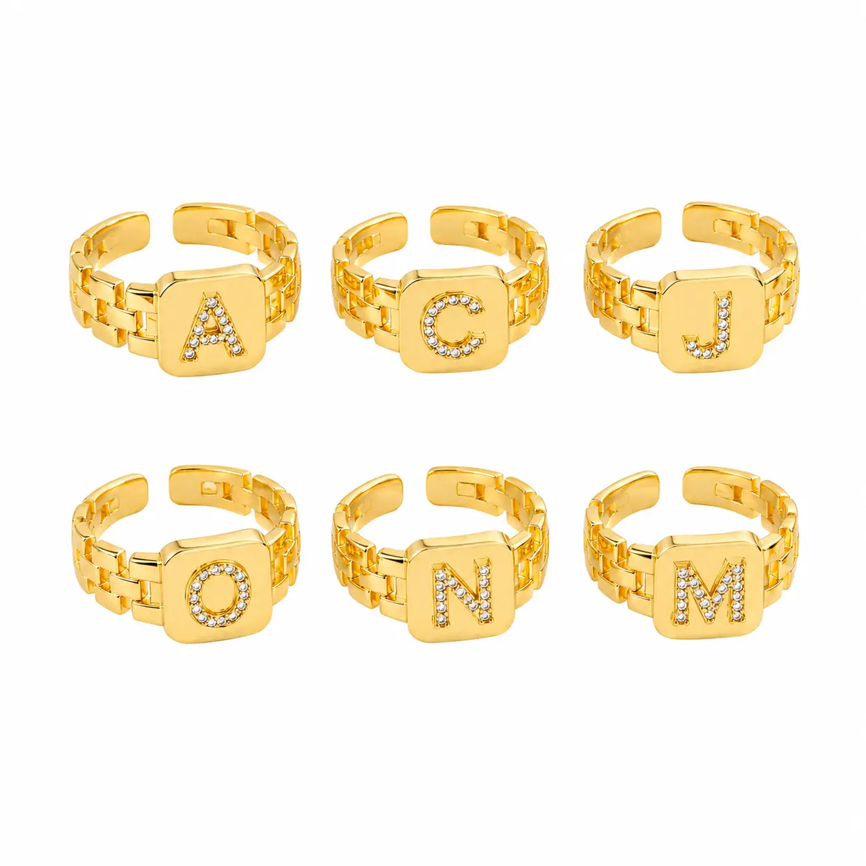 Initial Ring Adjustable Gold Plated Letter Ring