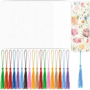 50 Sets Watercolor Paper Bookmarks with Tassels, Blank Book Marks Making Kit, Heavyweight Watercolor Paper Cards Bulk for Classroom Projects and DIY Craft, 5.5 x 2 Inches