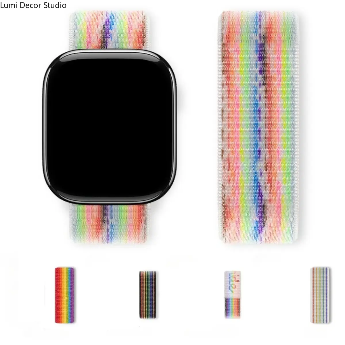Rainbow Stretch Nylon Solo Loop Band for Apple Watch – Soft Elastic Braided Strap Compatible with Series 11/10/9/8/7/SE/Ultra 2, Comfortable One-Piece Wristband for Women & Men