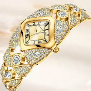 Luxury All Diamond Bracelet Watch Ladies' Fashionable Stainless Steel Quartz 30M Waterproof Elegant Sparkling Jewelry Perfect Gift