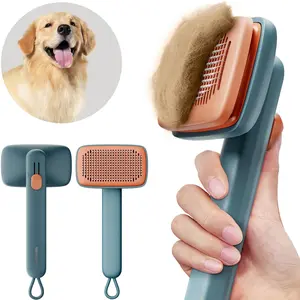 Dog Brush Cat Brush,Dog Brush for Shedding,Cat Brush With Release Button,Deshedding Dog Brush With Skin-friendly Soft Bristles 2 Level to Adjust for Long Short Haired Dogs Cats (Cyan)