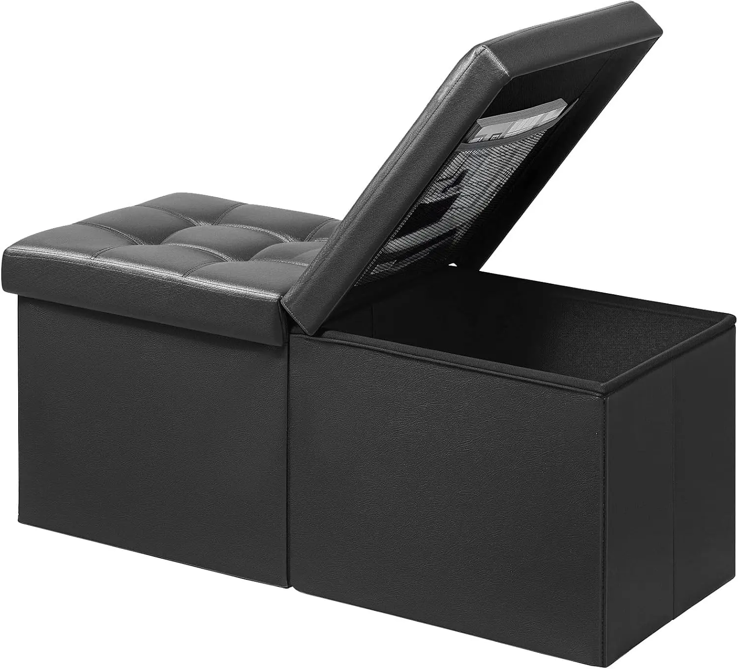 AmasSmile Footrest Ottoman Storage Bench,34" Leather Folding Chest,Black | Large Ottoman with Storage,Thicker Foam Padded Seat,Livingroom,Dorm,Bedroom,Entryway,Easy to install,34 x 13 x 13in