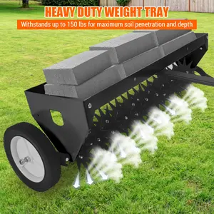 40" Tow Behind Aerator,Tow Behind Plug Aerator with Transport Wheels, Steel Teeth, Tray, Pull Behind Aerator with Adjustable Handle for Farm, Lawn, Garden, Black