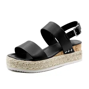 Athlefit Women's Espadrilles Sandals Ankle Strap Buckle Wedge Sandal Open Toe Studded Platform Sandals Girl Walking Shoes Footwear Summer
