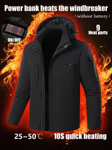 Men's Winter Heated Windproof Ski Jacket, 9 Heating Zones, Waterproof Cotton Coat, Unisex Fall & Winter Outdoor Wear, Thermal Lined Outerwear
