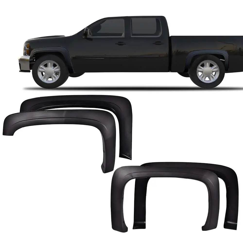 4PCS Factory-Textured Black Wheel Fender Flares, for 07-14 Chevy Silverado 1500/2500HD Trucks Parts  Carbon Protector Automotive Car Accessories
