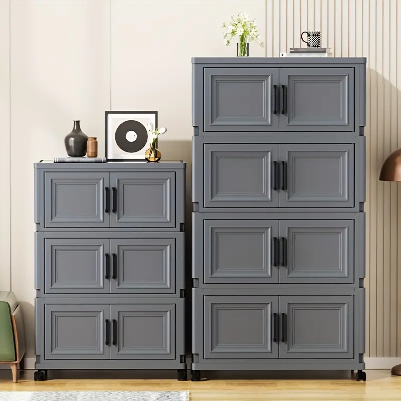 Office locker, foldable vertical file storage cabinet, stackable plastic storage box with lid, desktop file organizer storage box, Desk cabinets, for office, home, school, garage, gym, black, width 36/47cm-14.17/18.5in, Folding Storage Cabinet