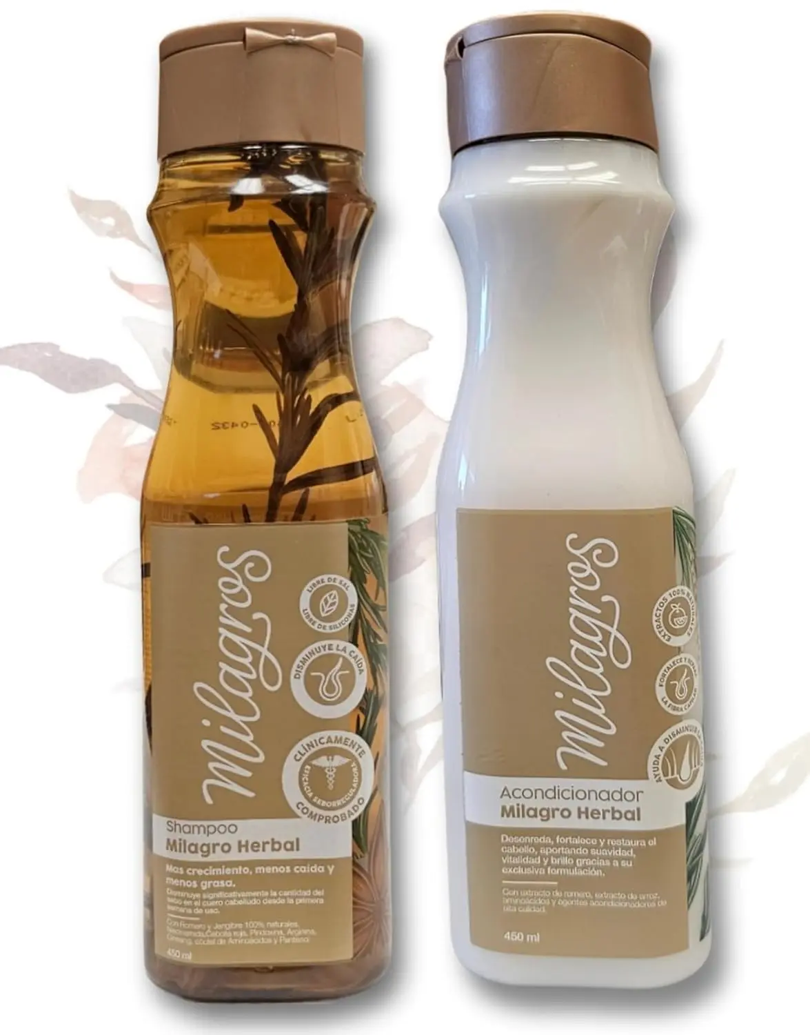 Milagros Shampoo y Acondicionador Herbal - Romero, Jengibre y Arroz Combate caida del cabello y promueve su crecimiento.