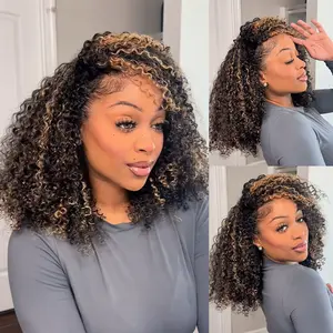 【Wear Go Half Wig】 ISEE HAIR Wear Go Half Wig Highlight Brown Kinky Curly Draw-strings InvisiFit Strap Flip Over Wig Adjustable Fit#halfwigtok#SpringStatements#greenish#TikTokShopSpringGlowUp