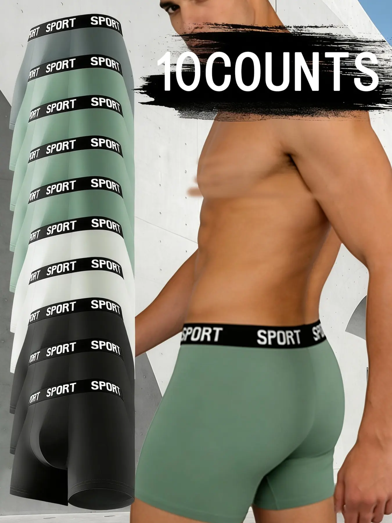 10 pcs men's slim fit Long style flat cornered underwear, Athletic sport underwear, Stretchy Sports Underwear, Soft, loose, lightweight, elastic waistband, suitable for Four Seasons sports and daily casual wear