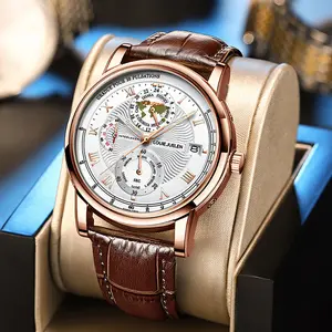 Men's Navigator high-end fashion watch: Swiss original movement, 42mm dial, leather strap, stainless steel case, waterproof luminous function, scratch and knock resistant, suitable for parties, business meetings, casual wear.