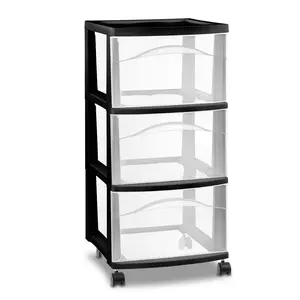 3 Drawer Medium Cart Black with Clear Drawers and Wheels for Easy Mobility