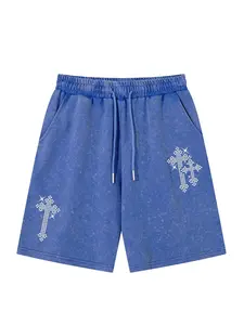 American Vintage Dark Feng Shui Washed Tie-Dye Cross Short Pants, Men's Summer New Trendy Fashion Casual Sports Five-Quarter Pants, Athletic Bermuda Shorts