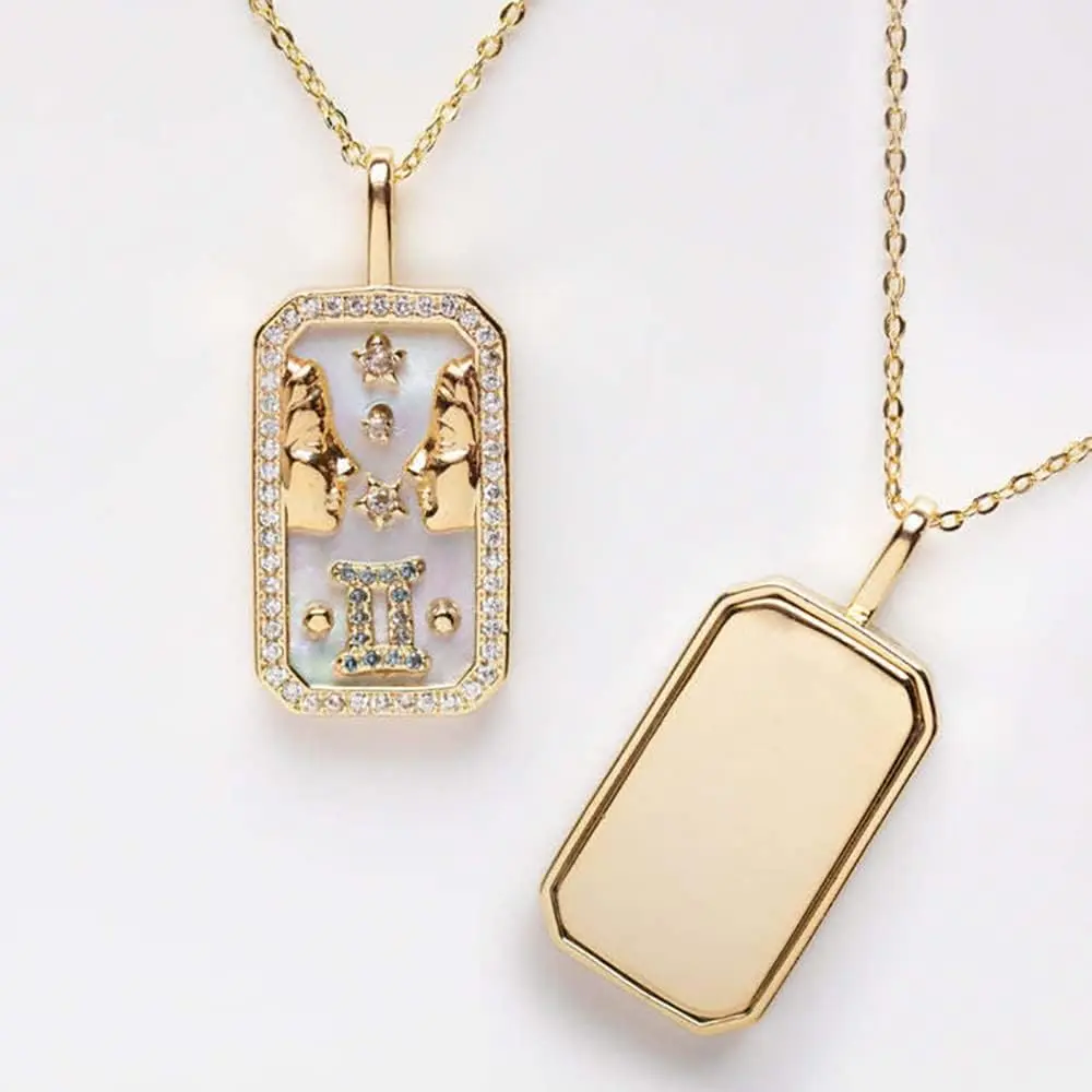 Zodiac Amulet Necklace Colored Birthstone Necklace Constellation Jewelry Gift for Women (GEMINI)