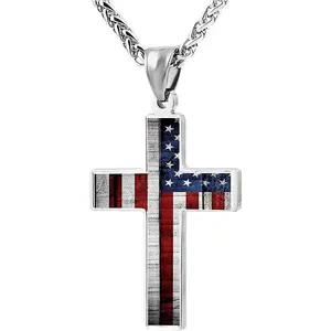 GGIRL Stainless Steel American Flag Patriotic Cross Pendant Necklace Religious Jewelry for Men and Women, Trendy& Exquisite Jewelry Necklaces for Gifts Daily Versatile Accessores Decor Festival Cifts