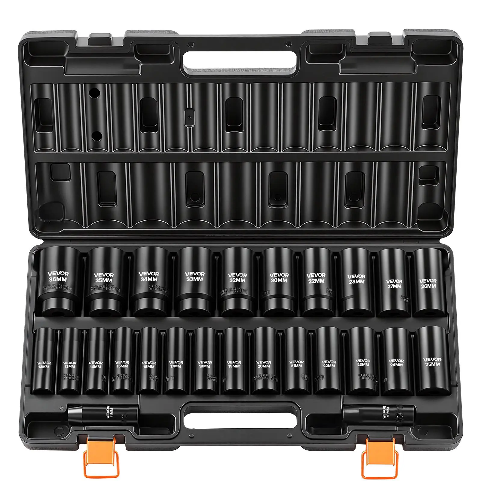 VEVOR 26-Piece 1/2" Drive Socket Wrench Set, 6-Point Metric Impact Sockets (10-30 mm, 32-36 mm), Cr-V Alloy Steel, Easy Identification, Sturdy Storage Case, Ideal for Vehicle Repair, Father's Day Gift,father'sdaygifts