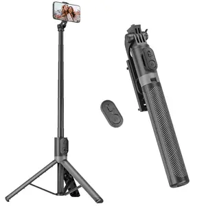 Phone Tripod & Selfie Stick, Lightweight All in One Phone Tripod Integrated with Wireless Remote Compatible with All Cell Phones for Selfie/Video Recording/Photo/Live Stream/Vlog