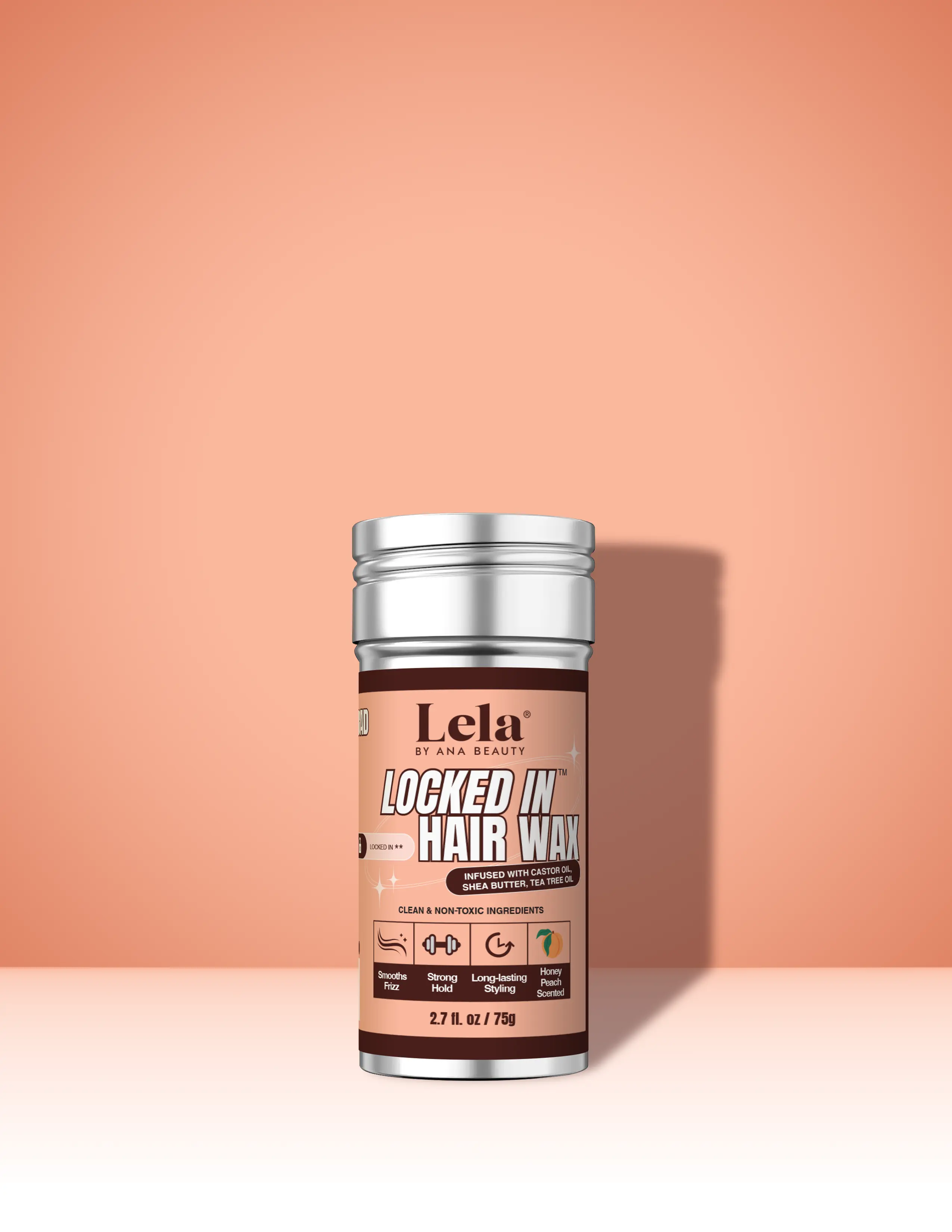 Lela by Ana Beauty Locked in Hair Wax - Honey Peach 2.7 fl oz / 75g Scented Wax Stick for Sleek Styles & Smooth Edges