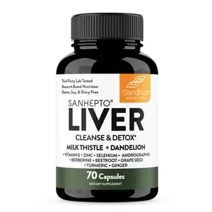 【Sandhus】Liver Cleanse & Detox Supports 11 Ingredient Blend Milk Thistle, Dandelion, Turmeric, Ginger Extract, Beet, Zinc, Vitamin E, Grape Seed