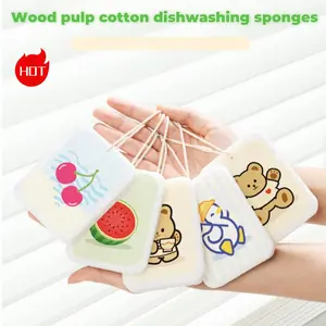 5PCS Wood Pulp Cotton Dish Washing compreeion Sponge,cartoon character dish sponges, compressed multi-functional sponge dishwashing cloth, natural wood pulp fiber dishwashing sponge, suitable for kitchen and household cleaning.Sponge dishwashing cloth