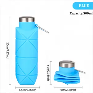 Portable Silicone Foldable Water Bottle Leak Proof Reusable Sports Water Bottle with Handle for Camping Hiking Travel