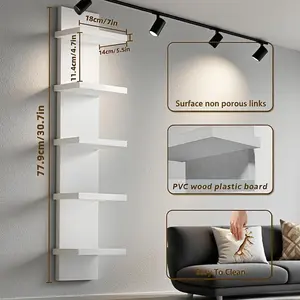 5-Tier PVC Wall Shelf, Floating Shelf, Self-Adhesive, Space-Saving, Modern Minimalist Bohemian Decor, Multifunctional Display Rack