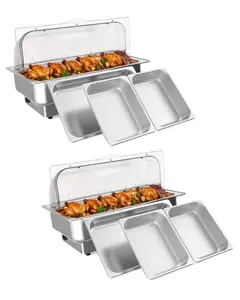 GAOMON 2 Pack Stainless Steel Food Servers and Warmers Electric Buffet Set, 1 Full Size&1 Half Size 9QT Rectangular Chafing Dish with Temperature Control