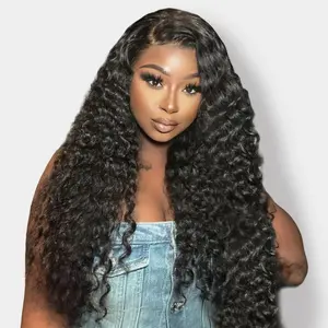 [Today's Deal] OQ HAIR Deep Wave Lace Front Wigs Human Hair 13x6 Transparent Lace Frontal Curly Wigs for Women 180% Density Pre Plucked with Baby Hair Natural Color