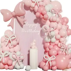 147pcs Pink & Black Bow Balloon Arch Kit - Birthday & Party Decoration Set for Girls with Elegant Bows and Balloons