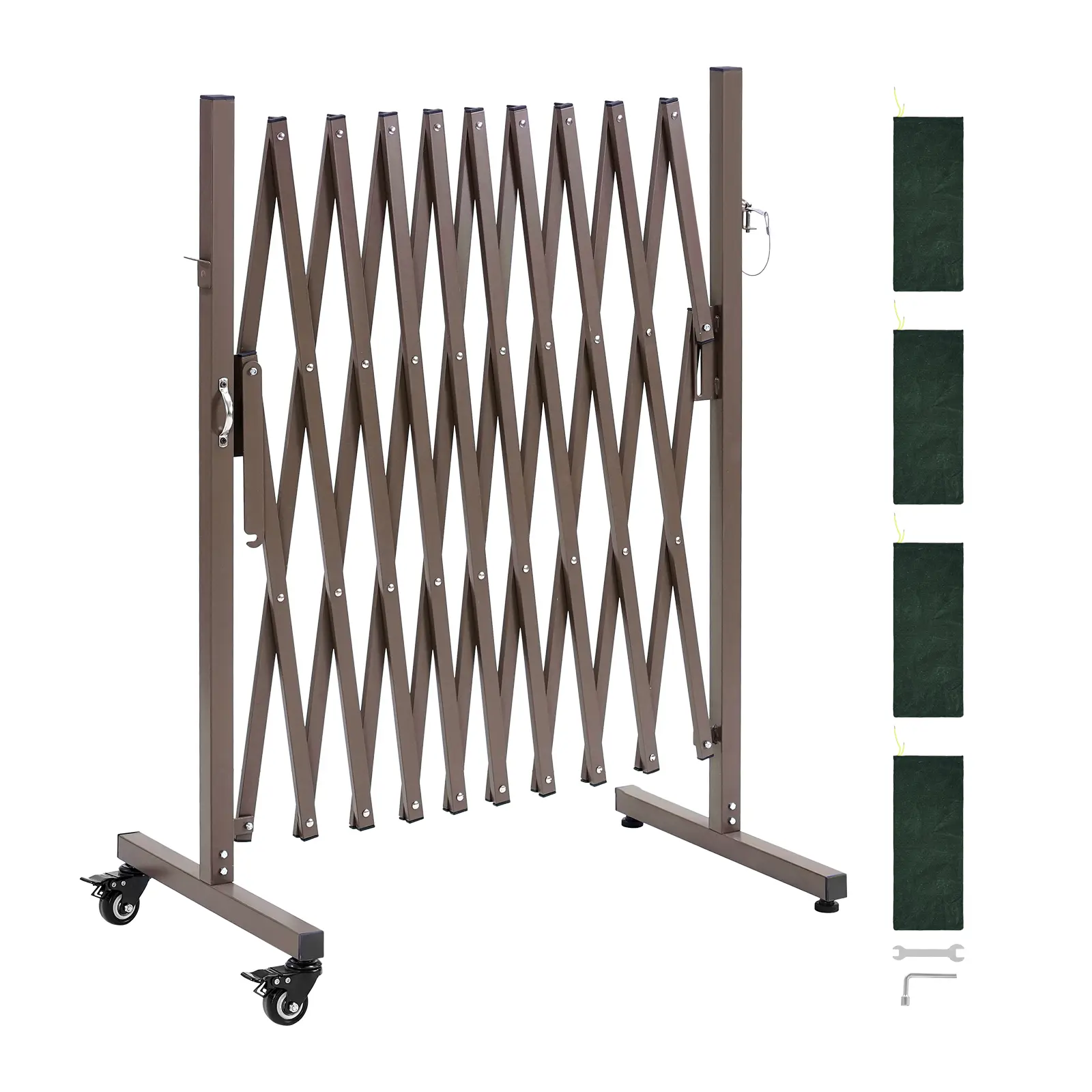 VEVOR Durable Metal Traffic Safety Barricade - 10ft Safety Span, 40.5 in Height, Aluminum Mesh, Iron Posts, 13.4 in Retractable, Rolls & Locks Wheels, Sandbag Anti-Tip, Portable Folding Mobile Gate for Patio Enclosure#BacktoSchool