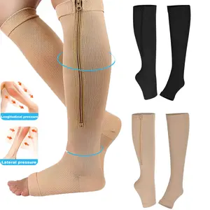 3 Pairs Zipper Compression Socks, Breathable Compression Socks, Open Toe Knee-High Compression Sports Socks for Running,Gym,Women's Socks,Ideal for Mother's Day Gifts