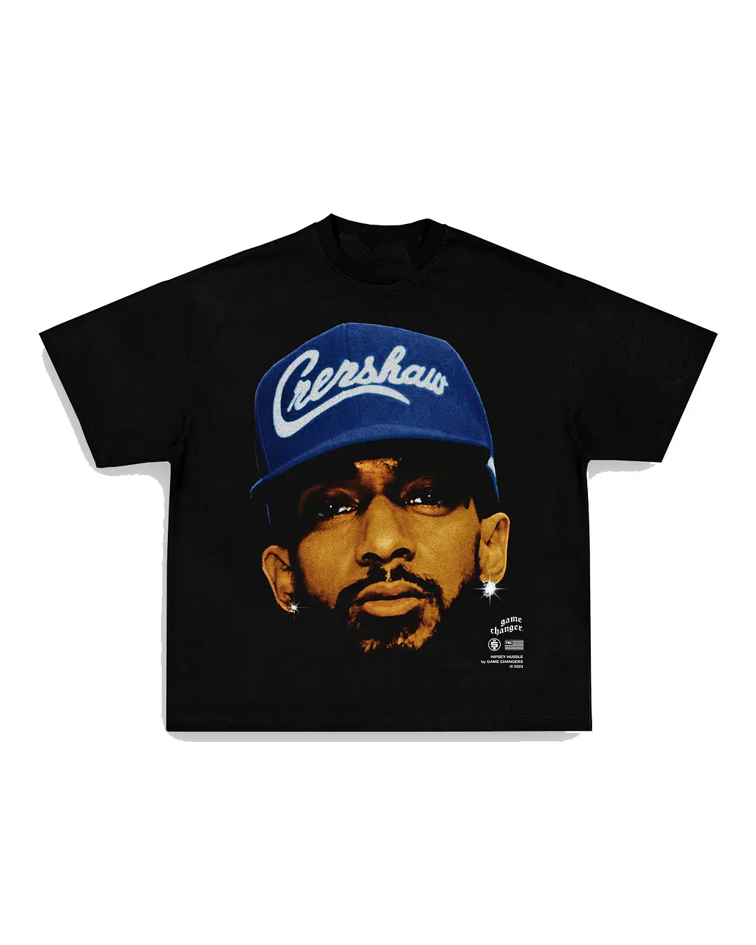 Men's Cotton Knitting Fabric Stretch Short-Sleeve Fitted T-Shirt - Big Face Nipsey Print, Casual Fit Streetwear Top, Retro Vintage Style, Watch Party Activewear, Shortsleeve