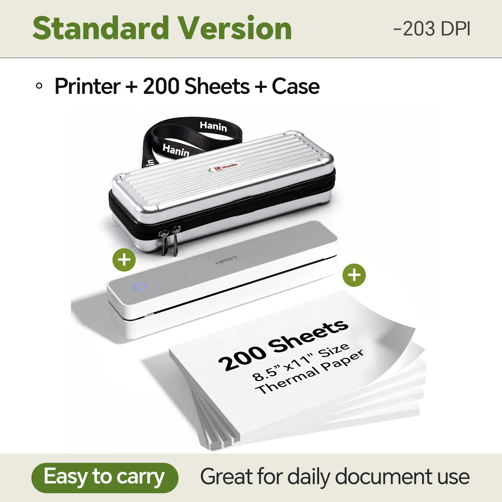 White 203DPI Printer + 200 Sheets + Case