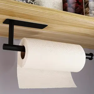 1 Punch-free Self-adhesive Wall-mounted Tissue Holder - Stainless Steel Kitchen and Bathroom Storage Rack, Bathroom Accessory, suitable for toilet paper, plastic wrap, towels, modern space-saving design, no drilling installation, simple metal texture