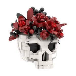 Gothic Plant Building Blocks Set 3D Rose Assembly Model DIY Skeleton Series Toy Creative Desktop Decor Holiday Gift with Skeleton & Roses for Gothic Aesthetics Fidget
