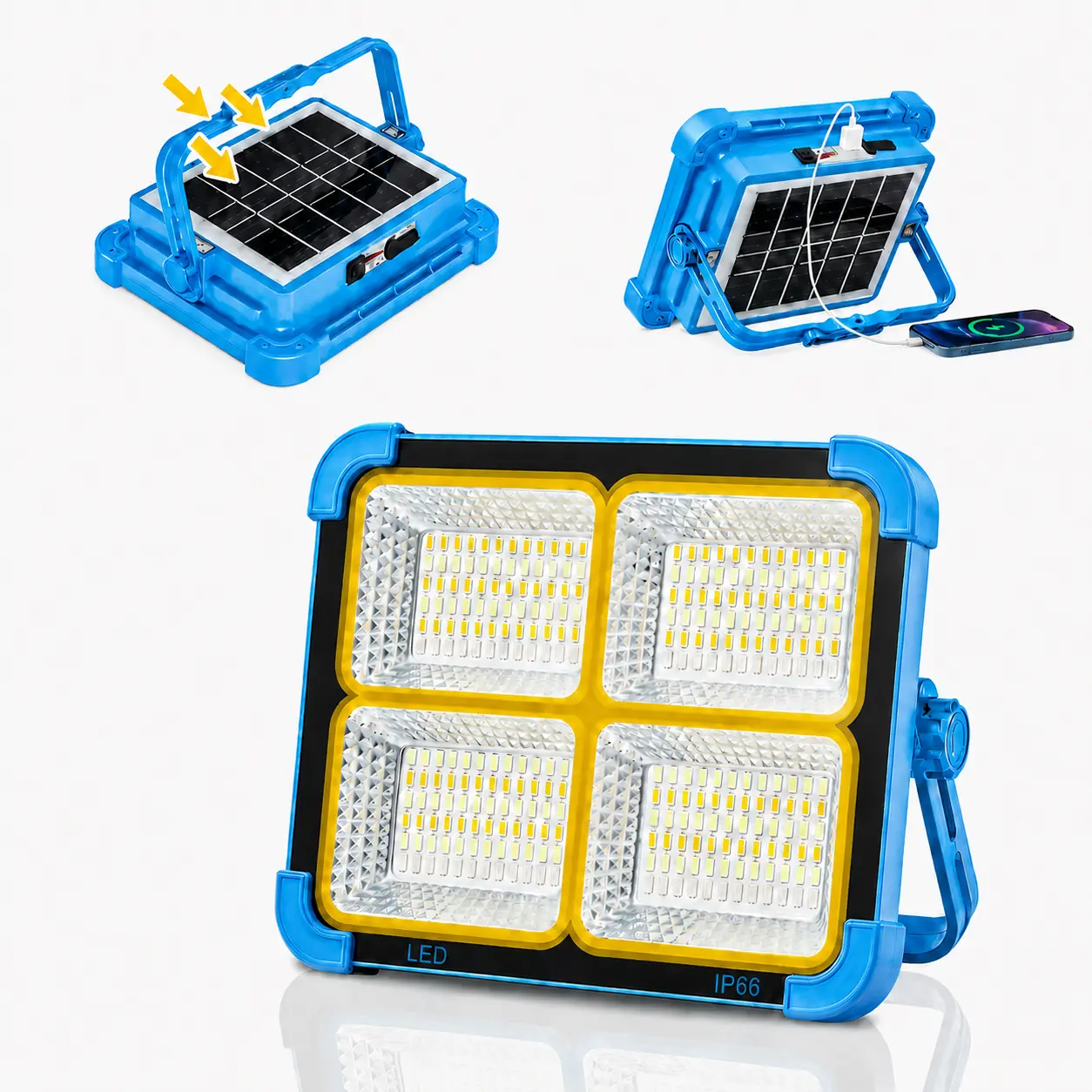 Solar Rechargeable LED Work Light - 288 Super Bright 5730 Beads Floodlight, USB & Type-C Charging, 5 Lighting Modes, IP66 Waterproof, Magnetic, SOS Emergency Signal, Adjustable Stand, Portable Light for Camping, Car Repairs, tiktokshopbacktoschool