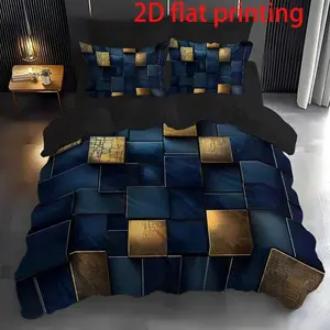 Block splicing bedding set of 3 pieces, Modern bedding set, suitable for bedrooms and guest rooms, including 2 pillowcases and 1 duvet cover (unfilled) made of polyester material. Suitable for all seasons