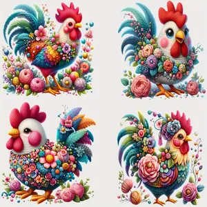 6 Piece Chicken Iron-On Transfer Set, DTF Heat Transfer Stickers, Washable Vinyl Material, for DIY T-Shirts, Jeans, Masks, Backpacks