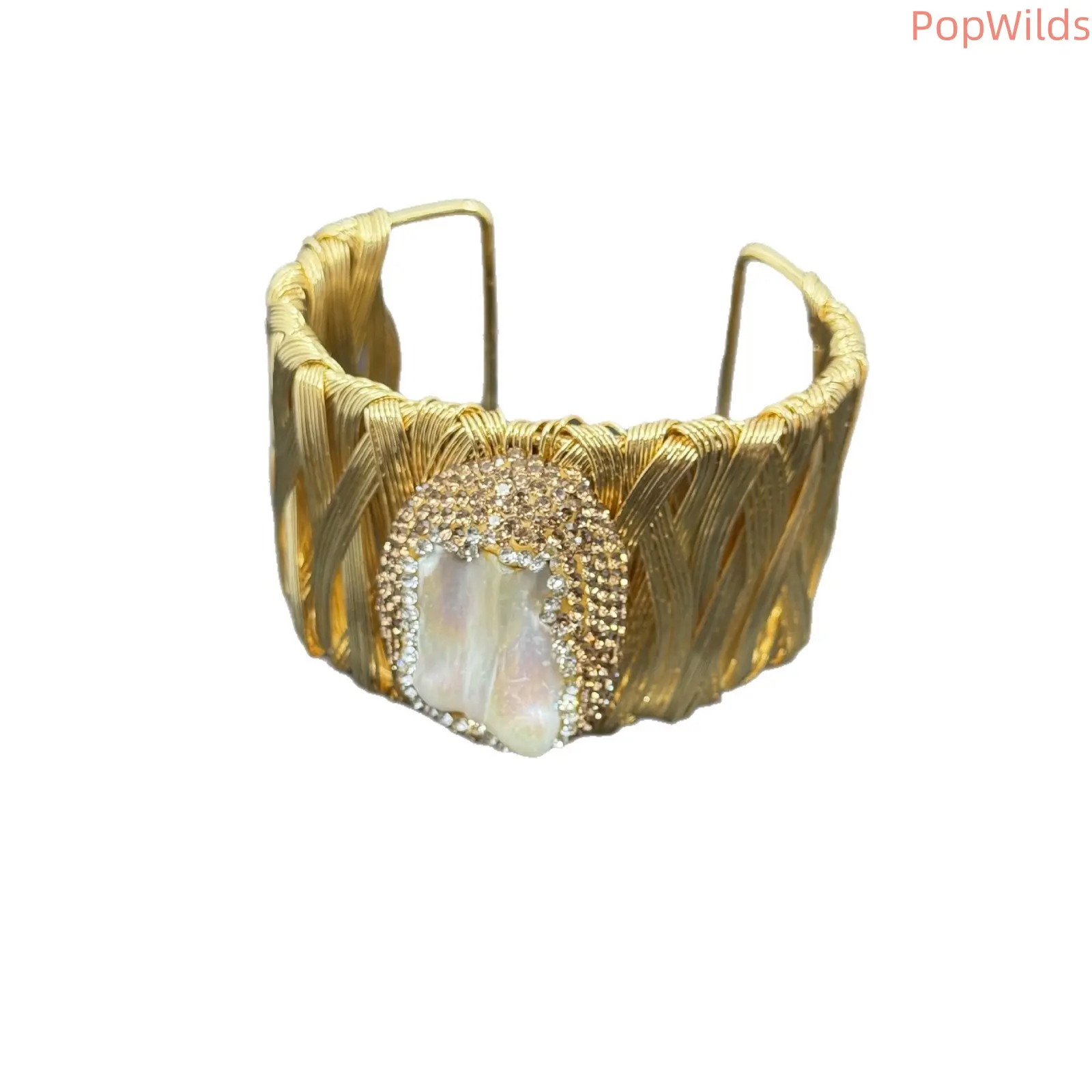 New Baroque Pearl Bracelet, European-American Unique Style Full Rhinestone Inlaid Bangle, Niche Versatile Luxury Hand Jewelry for Women