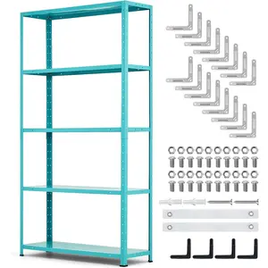 5-Tier Heavy Duty Metal Shelving Unit, Adjustable Shelves, 500 lbs Total (100 lbs Each), 68"H x 35"W x 12"D, Boltless Assembly, Anti-Tip Kit, Light Green