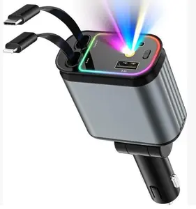 New Deal - Car Charger with Starlight 4 in 1 Retractable 66W USB C Fast Charging for iPhone 12 13 14 15 16 17 & Android Devices with 2 USB Ports and 180-Degree Plug