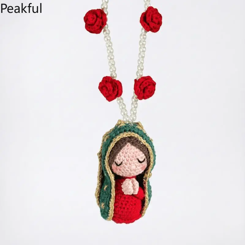 Handmade Virgin Mary Crochet Ornament | Spiritual Car Hanging Decoration | Cute Mary Statue for Car | Unique & Meaningful Spiritual Decor for Road Trips & Everyday Drives